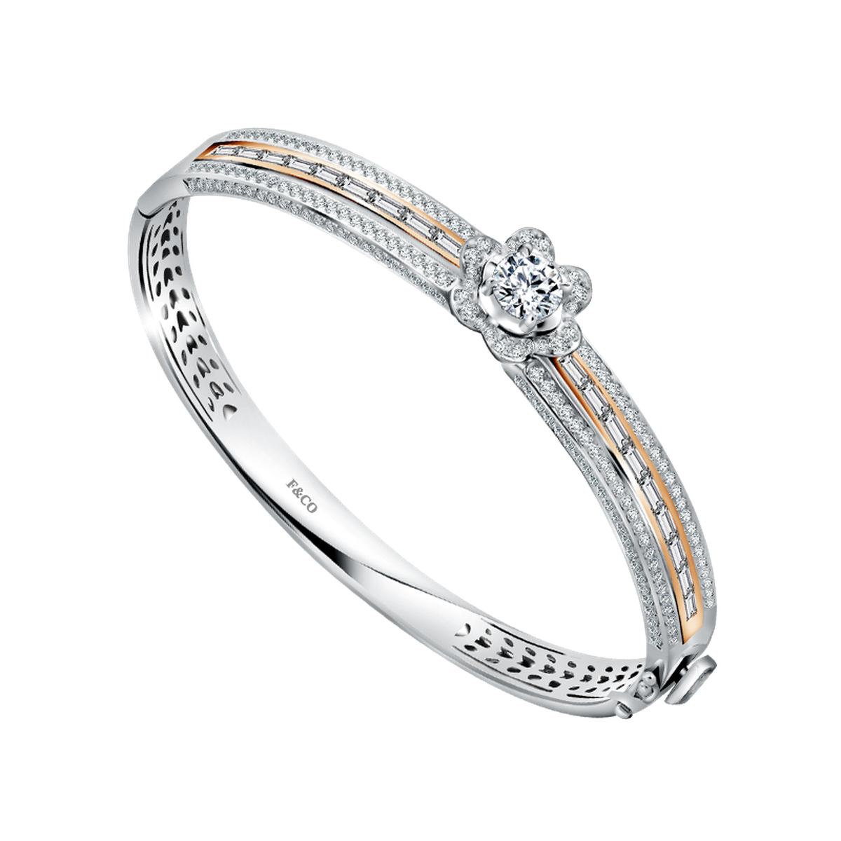 Gelang Berlian Pavé Setting Modern dengan Hiasan Bunga