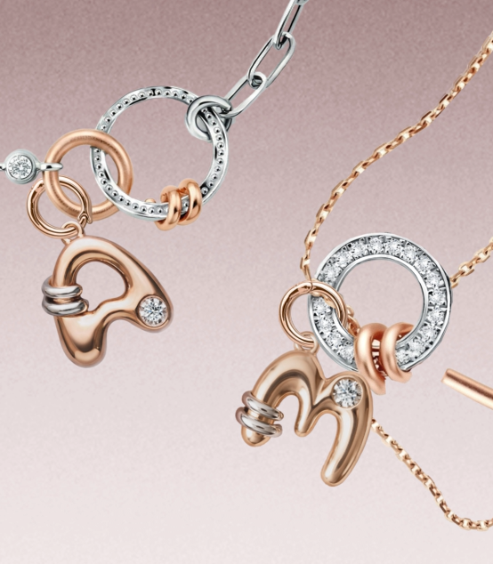 Liontin Inisial M Rose Gold Diamond Hadiah Valentine Spesial