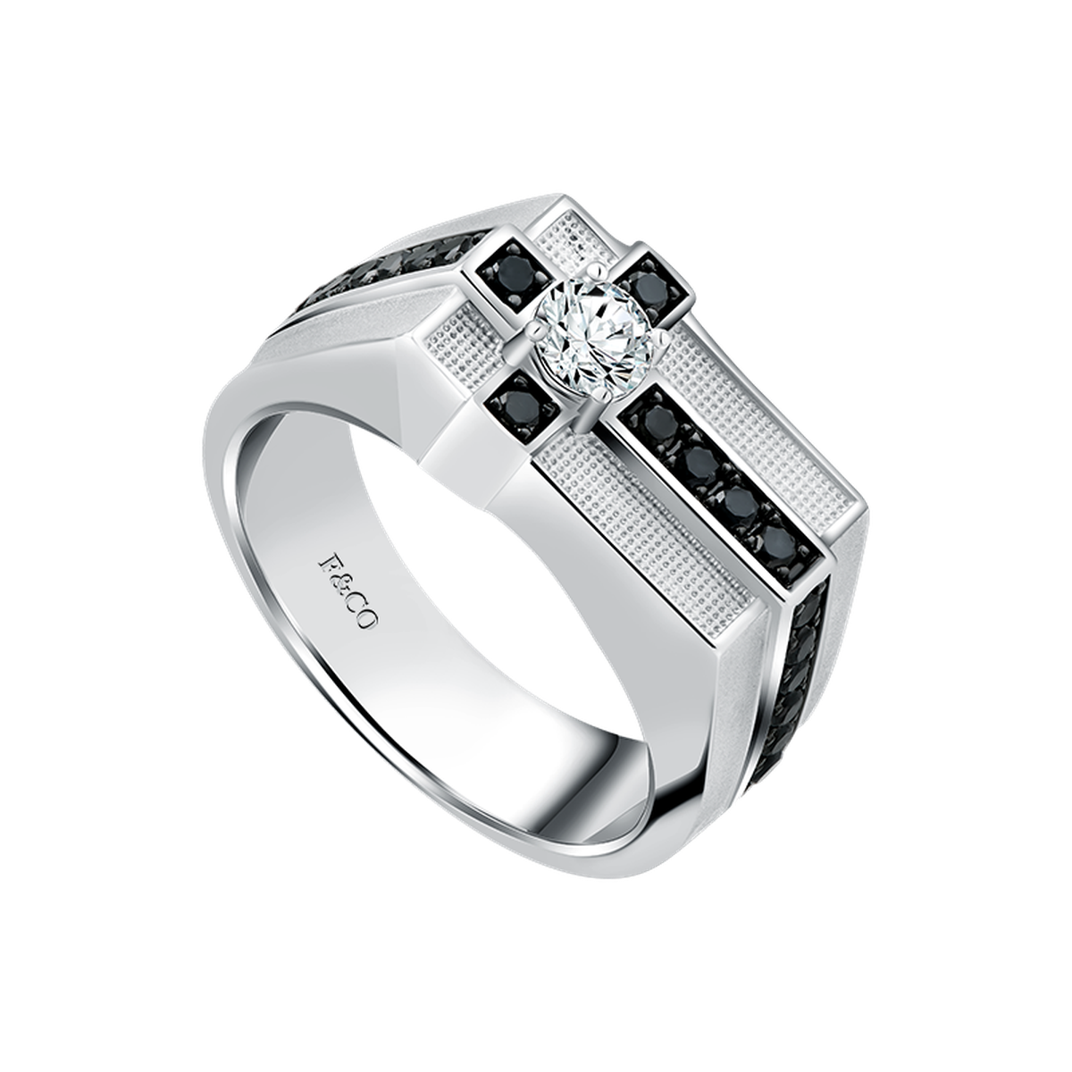 Sisi Edgy Sacred Cincin Pria Modern dengan Hiasan Berlian dan Berlian Hitam