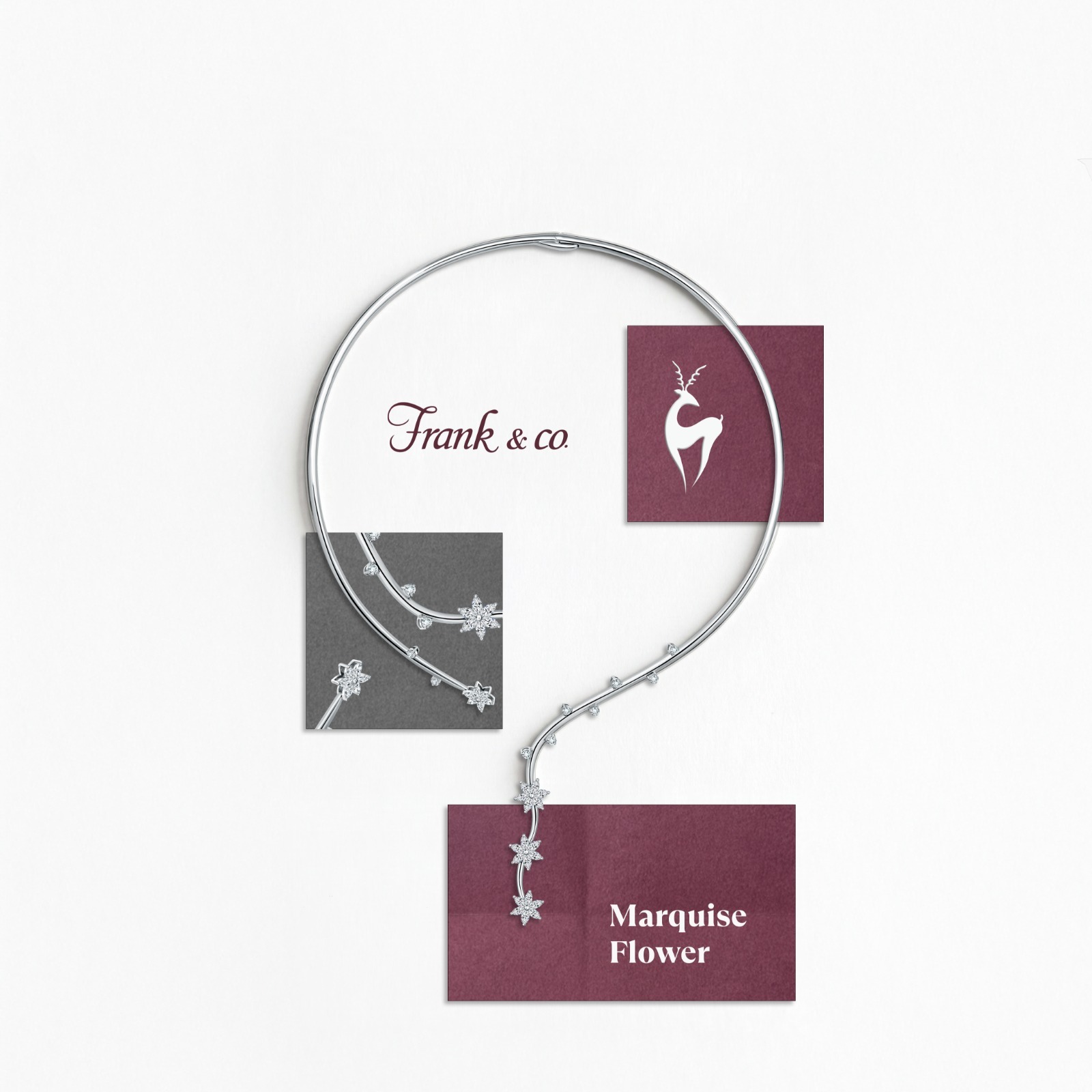 Kalung Emas Putih Desain Floral dengan Detail Bunga yang Elegan dan Feminin.