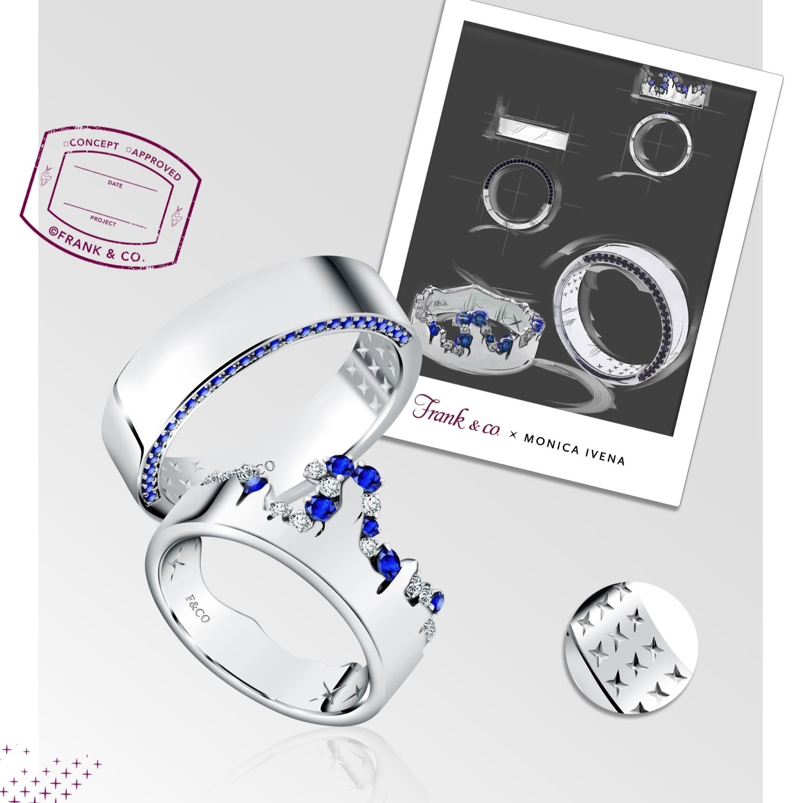 White Gold Couple Ring 18K With Blue Sapphire and Diamonds