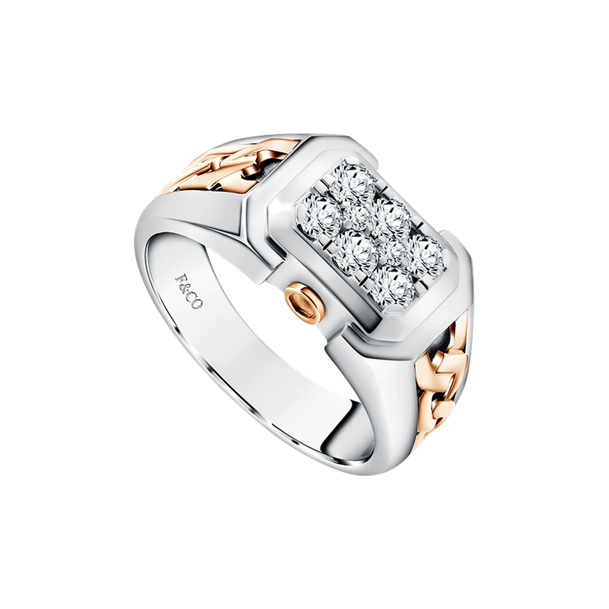 Cincin Pria Emas Putih dan Rose Gold Grit Untuk Menghargai Pencapaian Anda