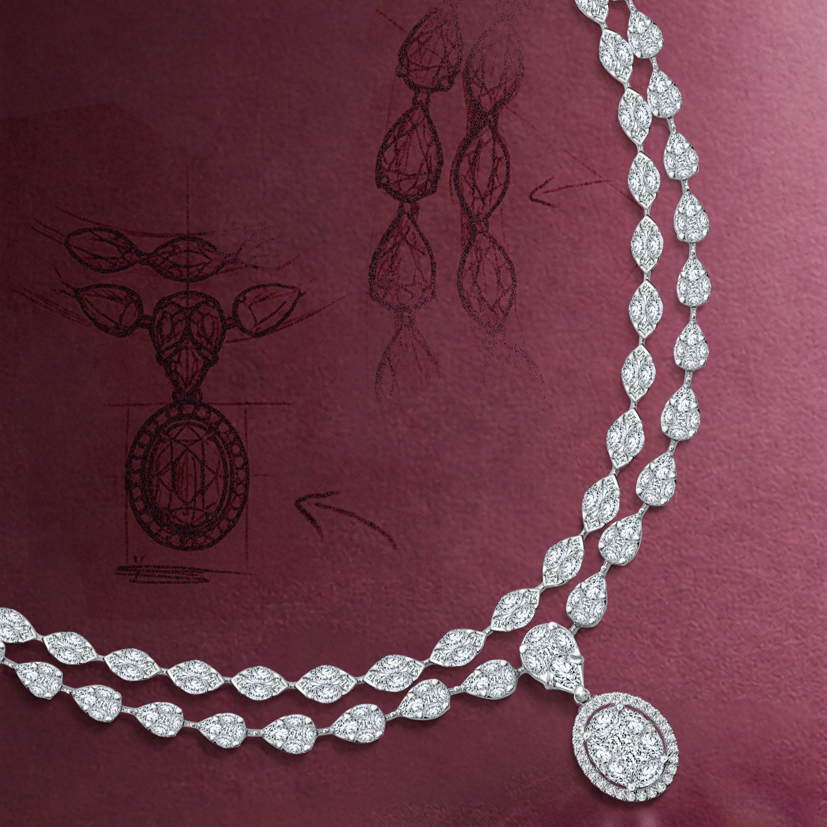 Kalung Emas Putih Desain Berlapis untuk Tampilan Pengantin Modern dan Elegan.