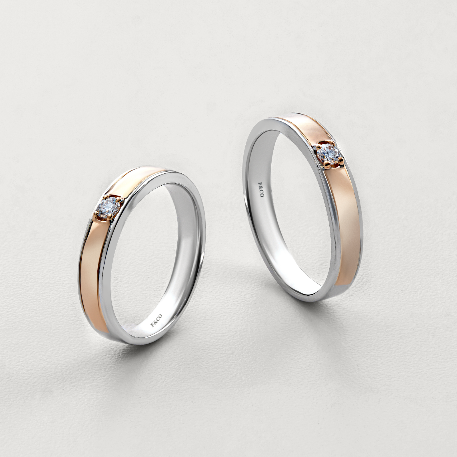 Cincin Nikah Pasangan Two Tone White Gold dan Rose Gold Frank & co.