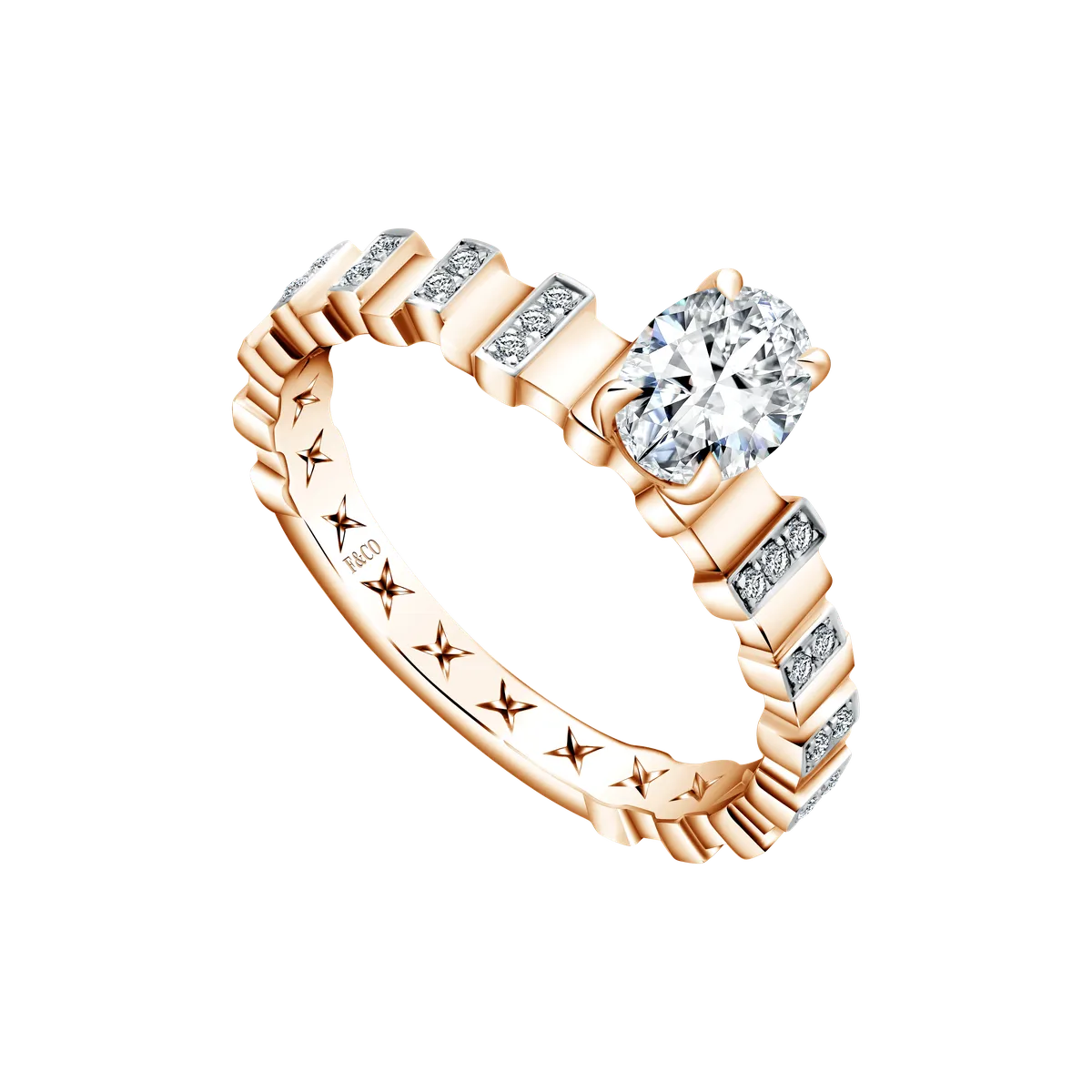 Cincin Tunangan Elegan dengan Oval Diamond dan Aksen Berlian Pav&eacute;