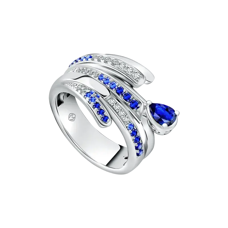Blue Sapphire Ring dengan Berlian dan Desain Elegan dari MONDIAL
