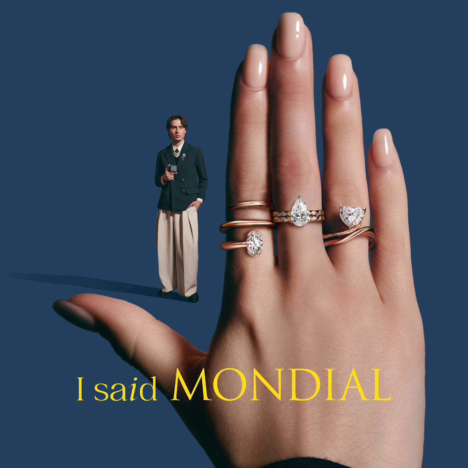 Cincin Berlian Stacking Modern MONDIAL dengan Bentuk Berlian Unik