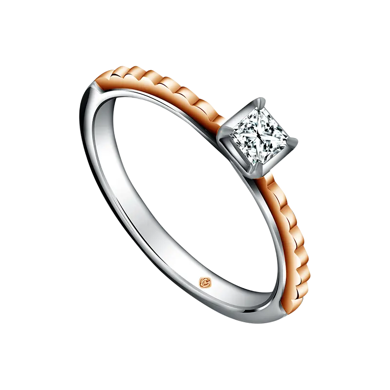 Princess Cut Diamond Two Tone Ring MONDIAL dengan Desain Two Tone Gold Elegan