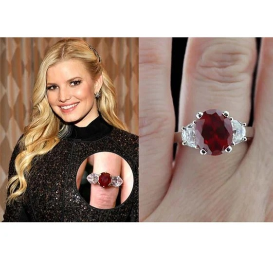 Cincin Ruby dengan Hiasan Berlian Mewah Jessica Simpson