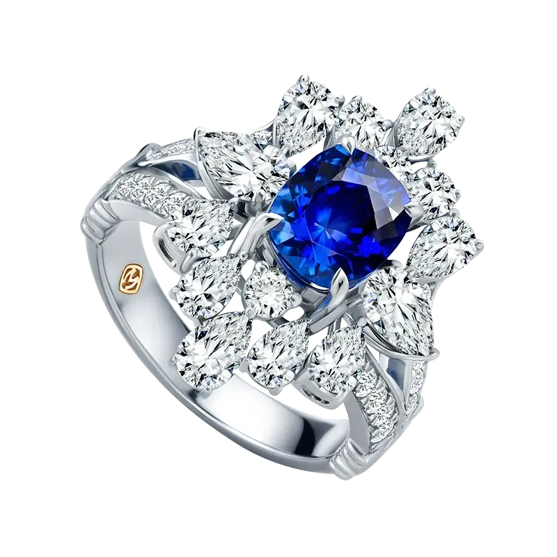 Cincin Blue Sapphire MONDIAL dengan Natural Diamonds untuk Tampilan Elegan