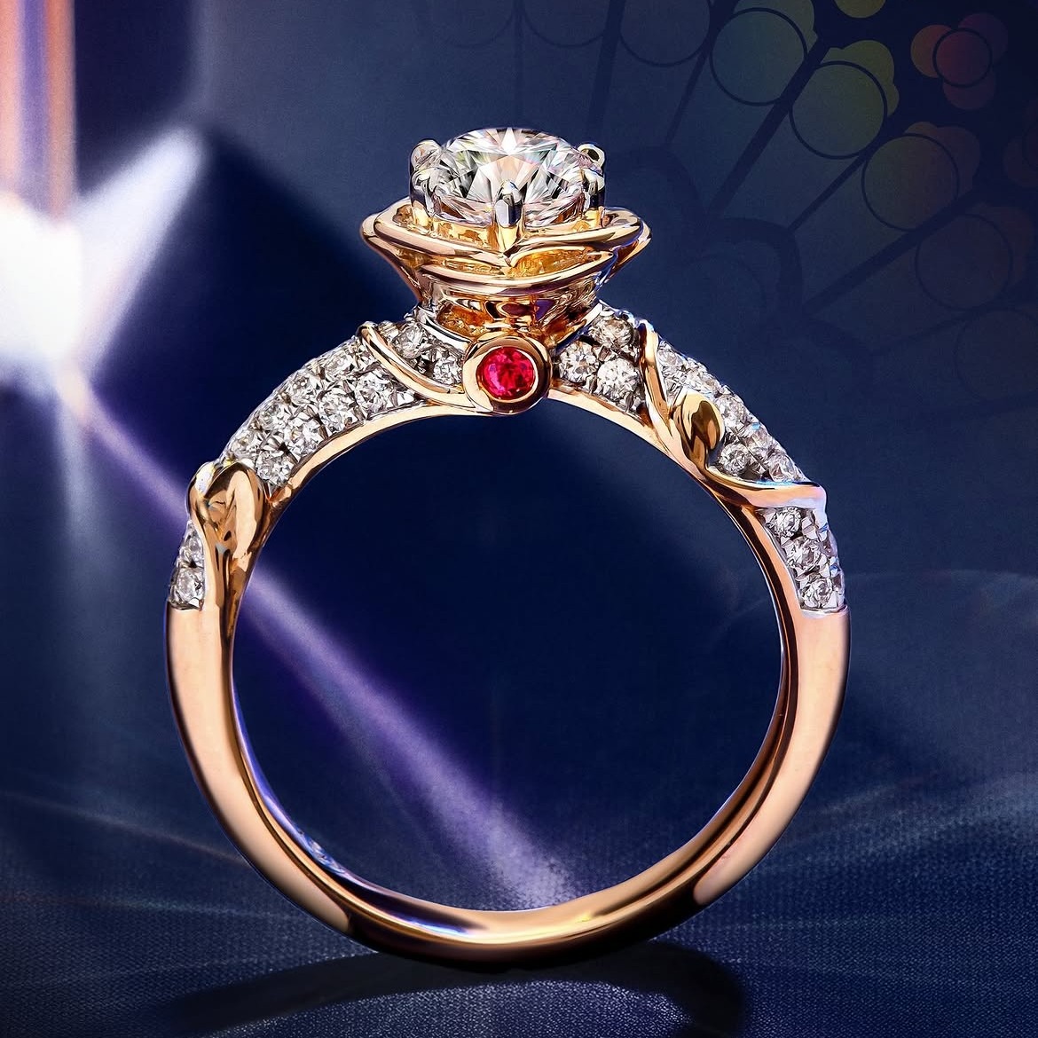 Precious stone ruby pada cincin MONDIAL Brilliant Rose