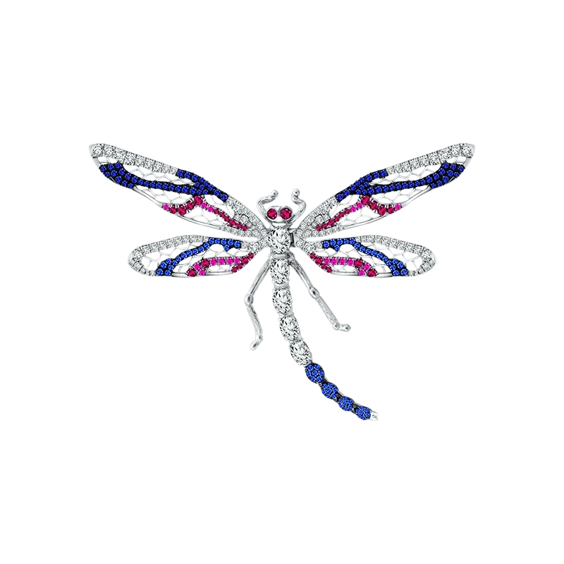 Brooch Capung dengan Precious Stone Pink and Blue