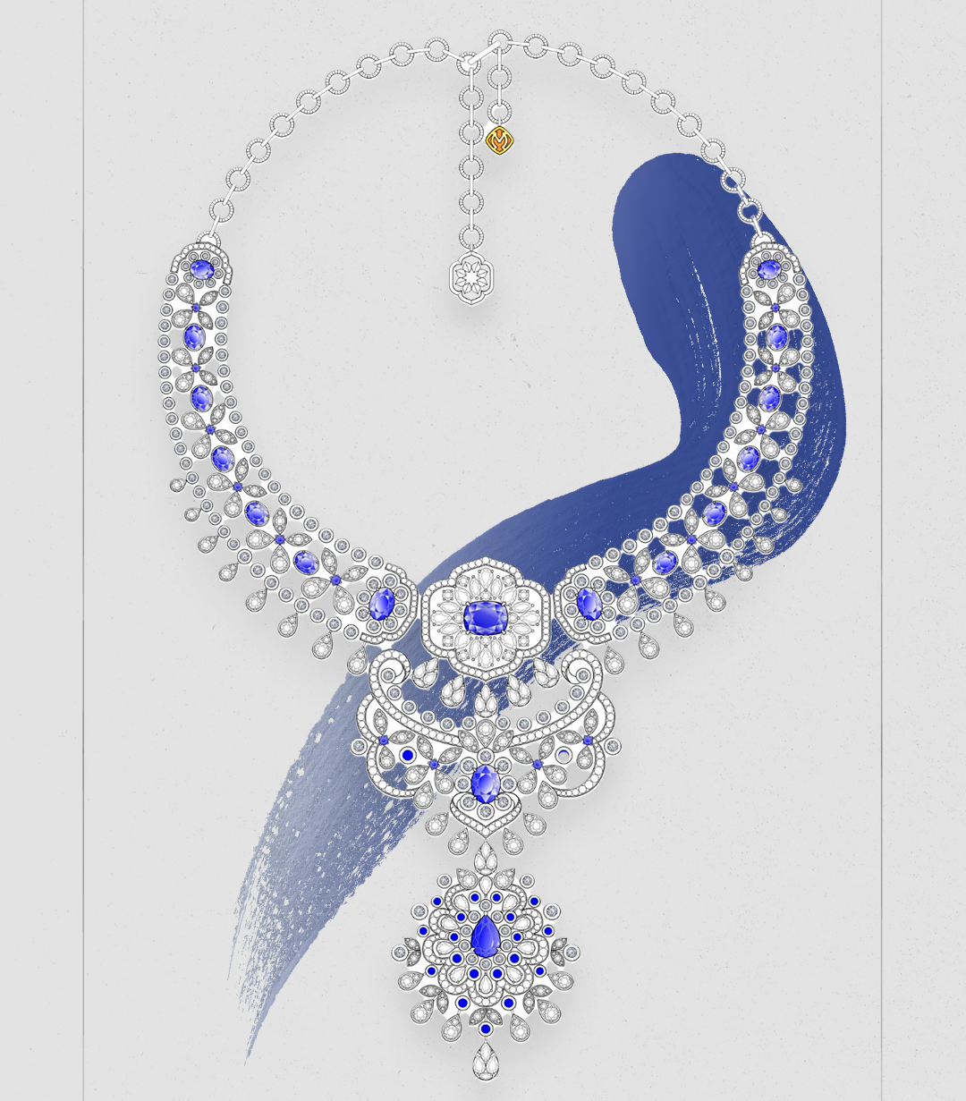 Kemewahan Kalung dengan Desain Klasik Berhiaskan Diamond dan Blue Sapphire