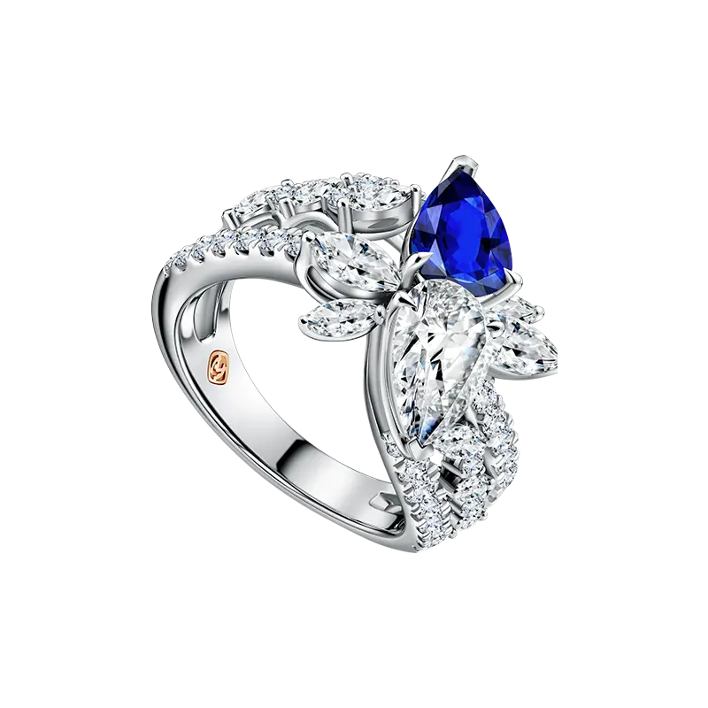 Model Cincin Berlian dengan Blue Sapphire Elegan dari MONDIAL
