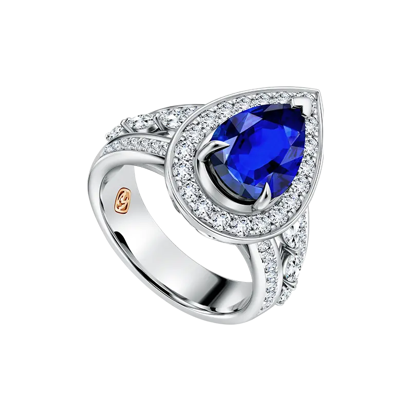Detail Cincin Berlian Wanita dan Blue Sapphire MONDIAL Her Bloom yang Penuh Karakter