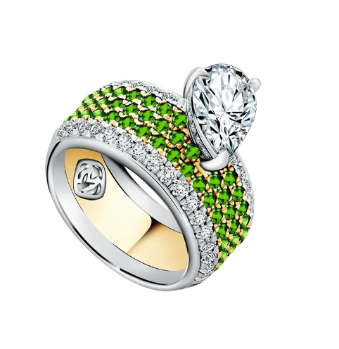 Berlian Warna Hijau Tampak Mempersona pada Cincin Wanita MONDIAL