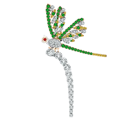 Jewel Toned Dragonfly on Diamond Reeds Brooch