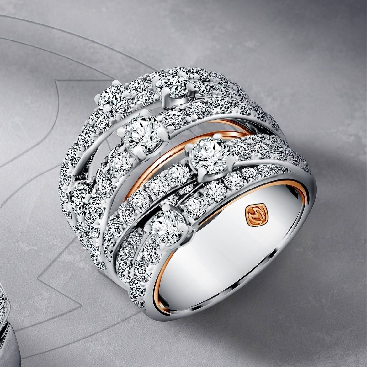 Cincin Pria Diamond MONDIAL dengan Desain Stacking yang Modern