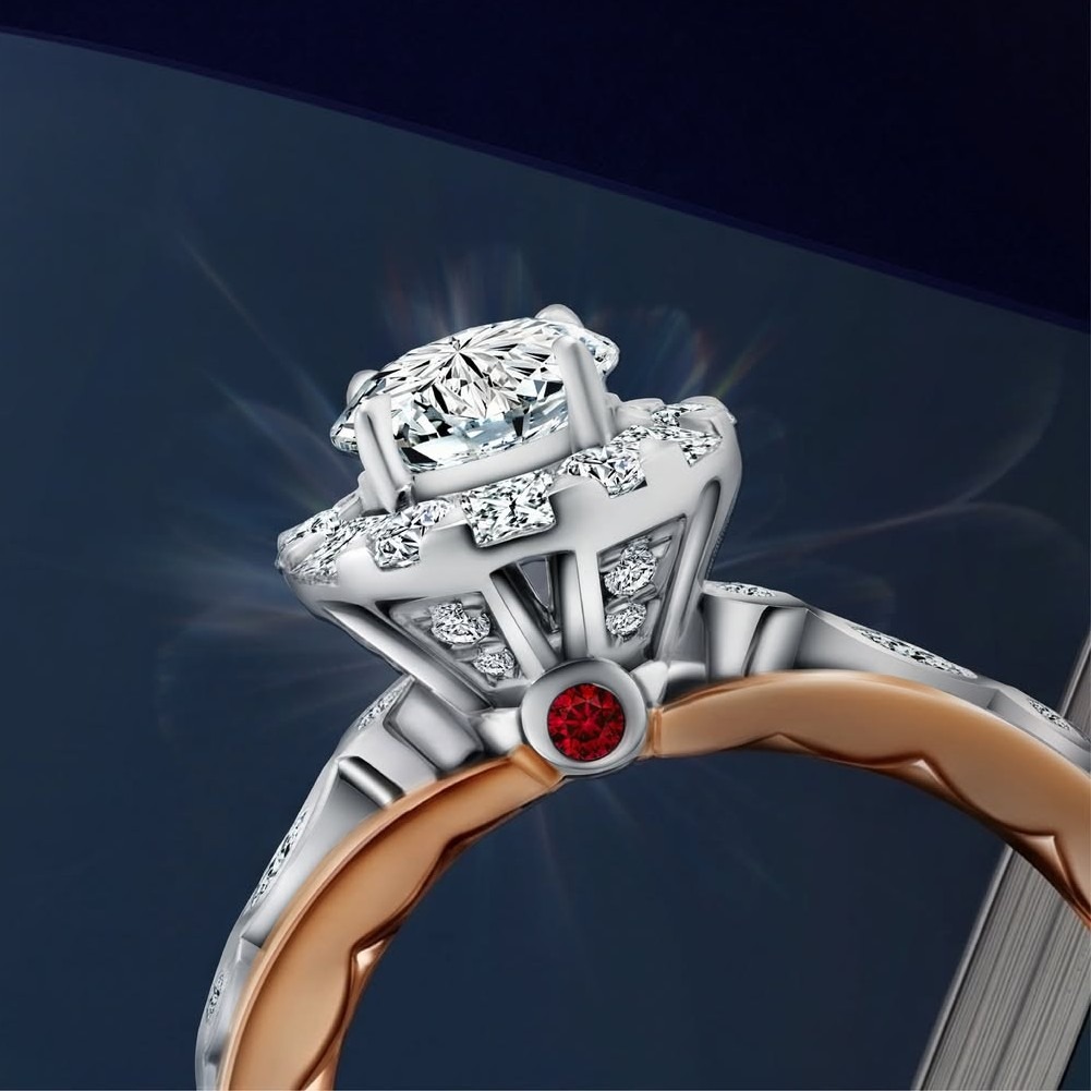 Perpaduan Ruby dalam Cincin Tunangan dengan Berlian Brilliant Rose yang Mempesona