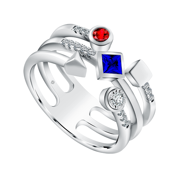 Cincin dengan Tatahan Berlian dan Precious Stone MONDIAL Precious