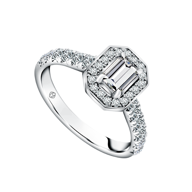 Cincin Tunangan dari MONDIAL dengan Tatahan Berlian Emerald