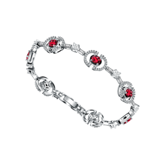 Model gelang bertatahkan ruby dan berlian di Flamma Collection
