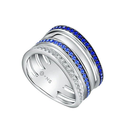 MONDIAL Precious Ring yang Bertatahkan Berlian dan blue sapphire