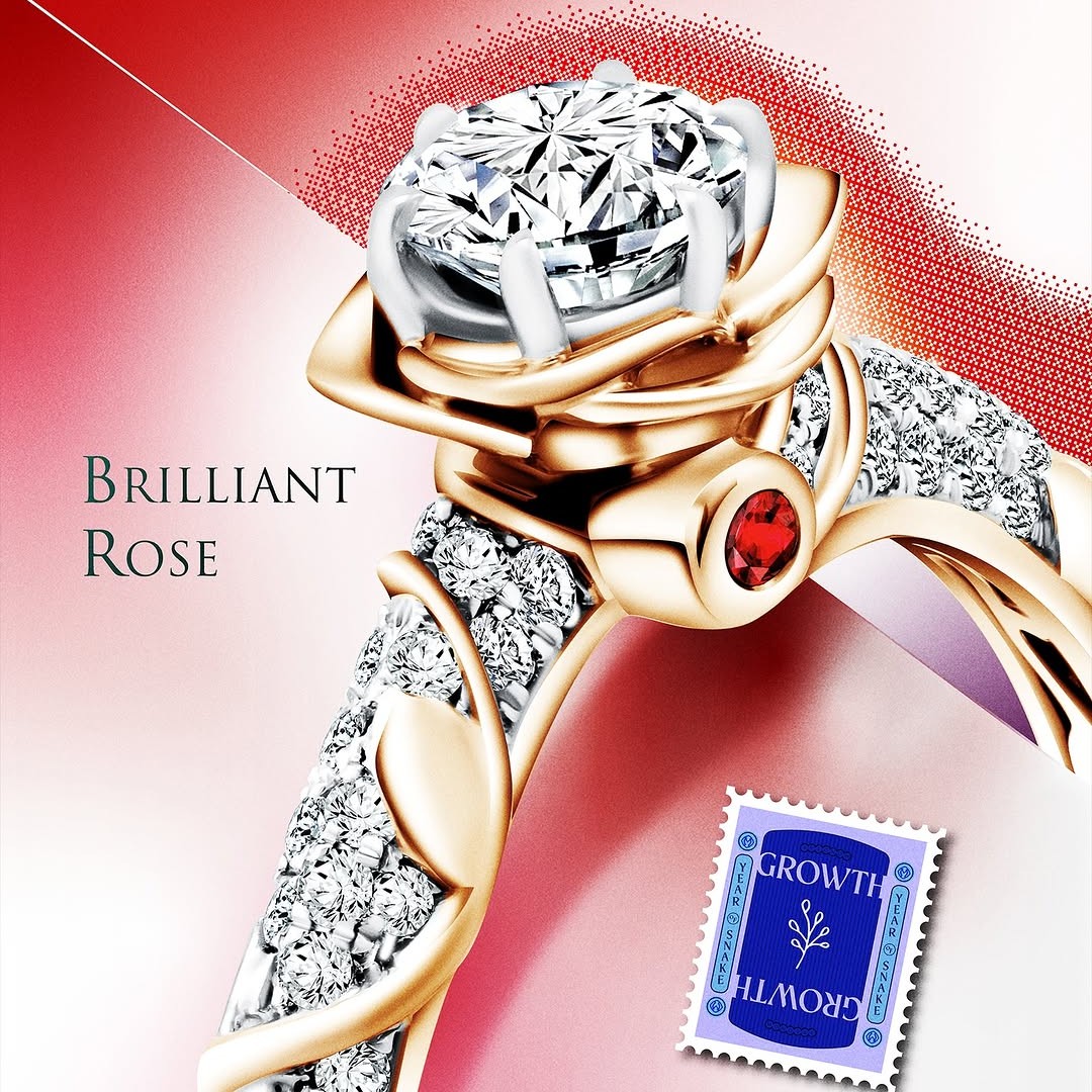 Cincin dengan Tatahan Berlian Brilliant Rose yang Mempesona