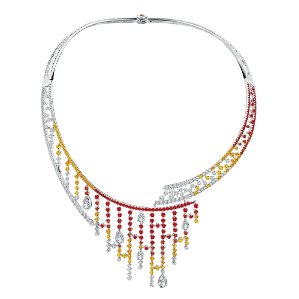 Kalung Berlian dengan Hiasan Ruby dan Safir MONDIAL dalam Fire Collection