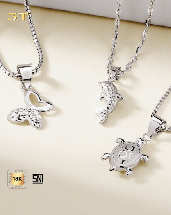 Kalung Emas Putih dengan Liontin Hewan Untuk Anak-Anak