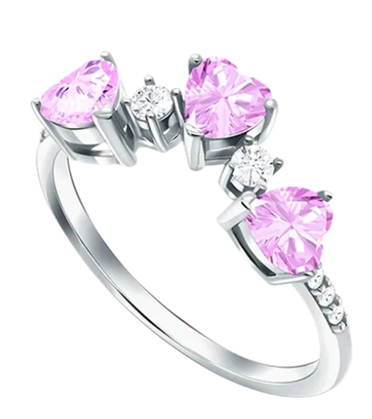 Cincin Heart Trio dengan Permata Pink Untuk Anak Perempuan