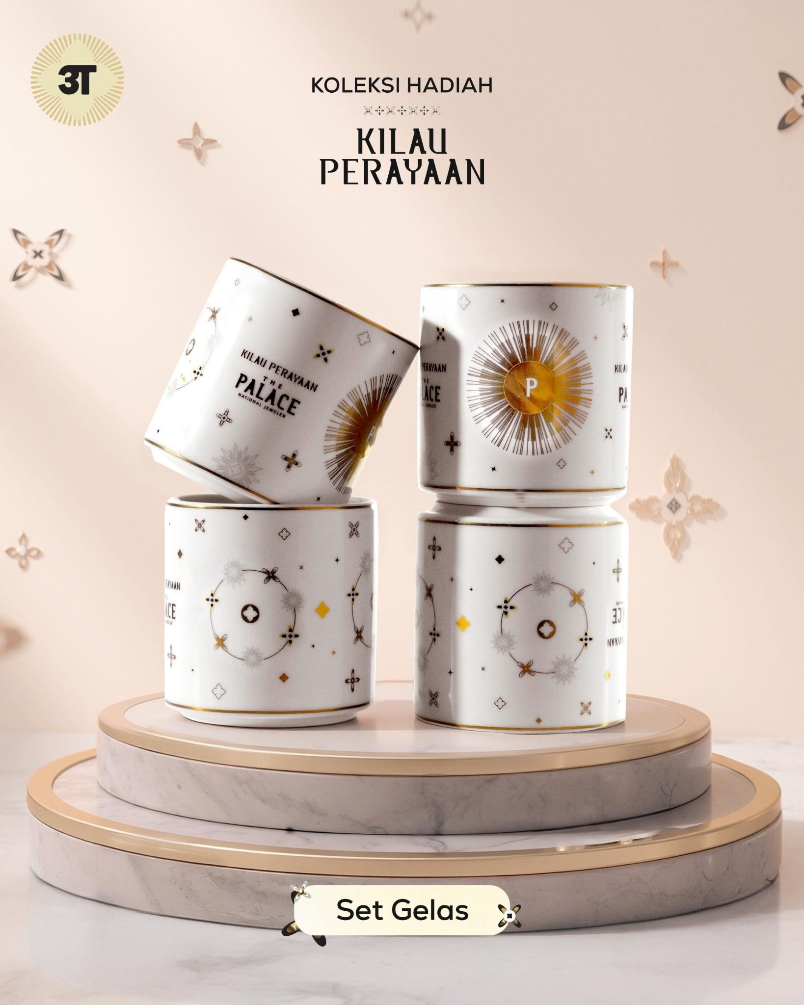 Set Gelas Eksklusif Kilau Perayaan Lengkap dengan Paper Bag Gitam, Greetings Card, dan Bag Charm Spesial