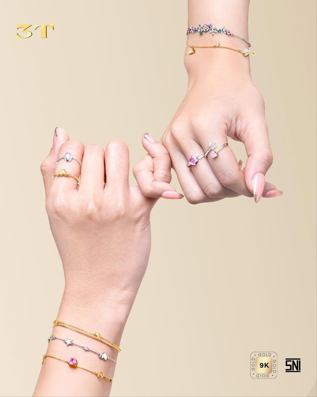 Koleksi Cincin dan Bracelet 9K dengan Aksen Gemstone Pink