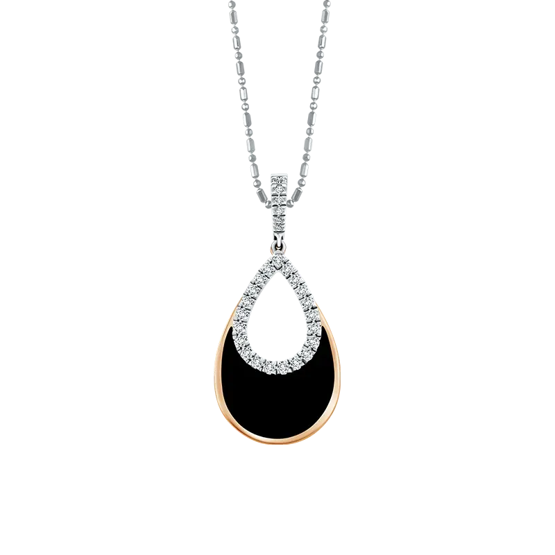 Kombinasi Rose Gold dan Enamel Hitam dalam Liontin Noira Teardrop yang Elegan