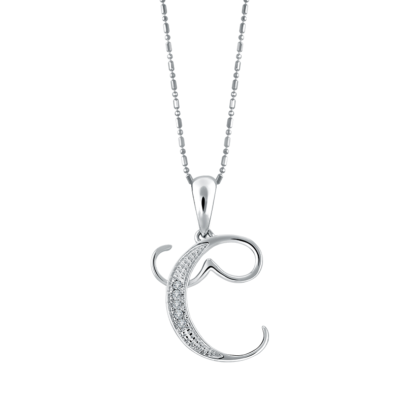 Liontin Initial Kursif &ldquo;C&rdquo; White Gold