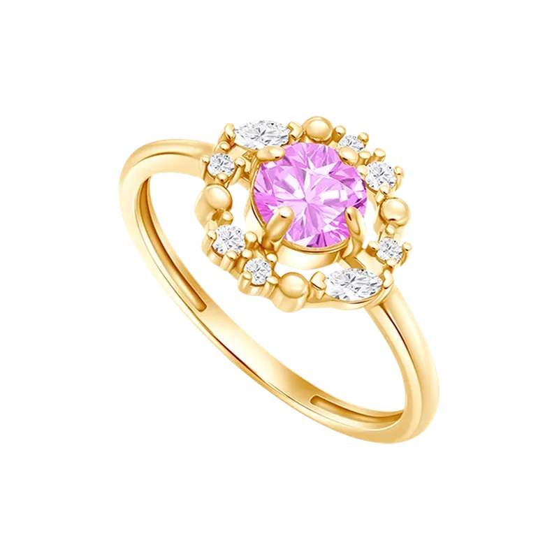 Cincin Pink Theory Scattered Holo Solitaire yang berkilau manis