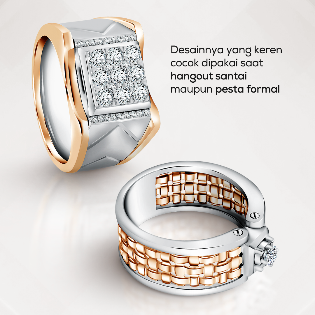Cincin Pria Two-Toned Berhias Berlian sebagai Hadiah Ulang Tahun Pernikahan untuk Suami