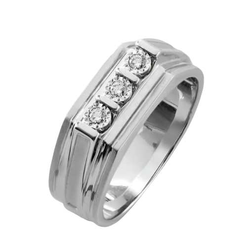 Cincin emas putih dengan detail geometris dari multi-diamonds yang tegas
