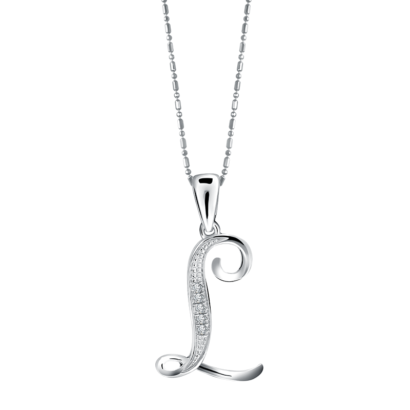 Liontin Initial Kursif &ldquo;L&rdquo; White Gold