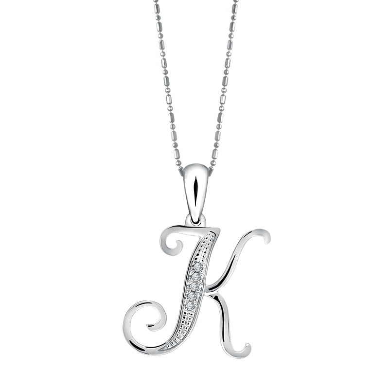 Liontin Initial Kursif &ldquo;K&rdquo; White Gold