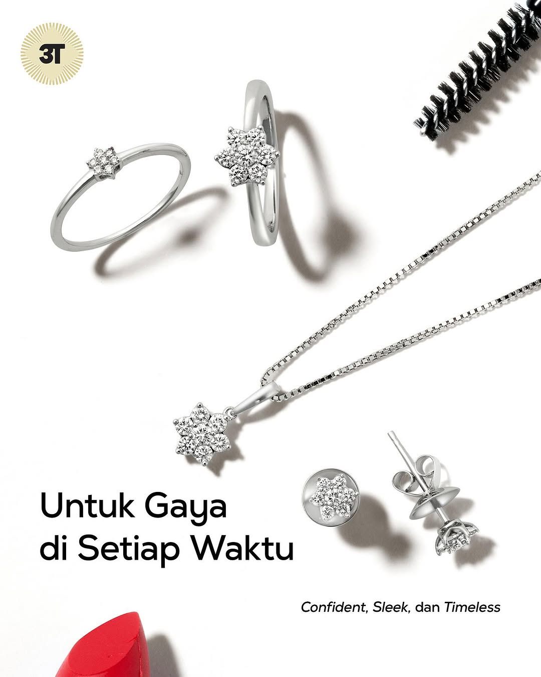 Cantiknya Liontin Emas Putih Bunga Dihiasi Berlian