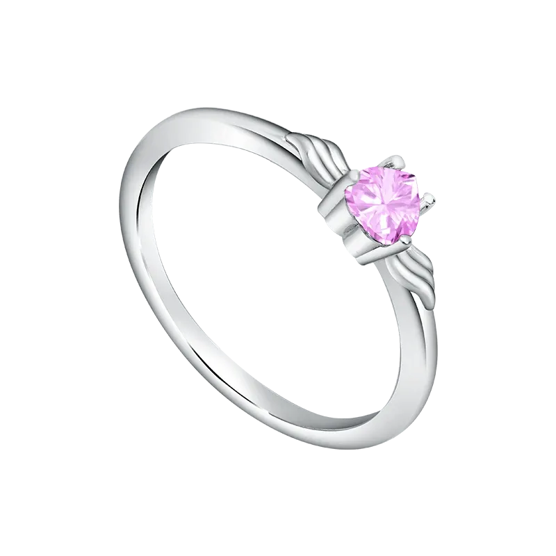 Cincin Blush yang anggun dengan permata pink dan sayap malaikat