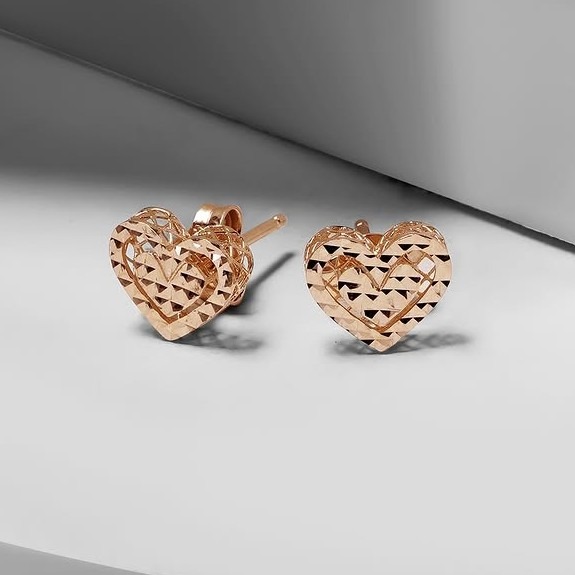 Textured Golden Heart Earrings Simple Modern