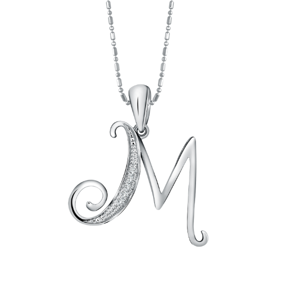 Liontin Initial Kursif "M" Untuk Kado Ulang Tahun