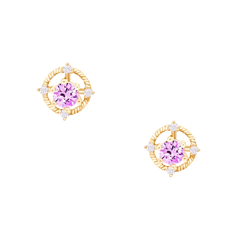 La Vie en Rose 2in1 Pink Solitaire with Halo Stud Earrings