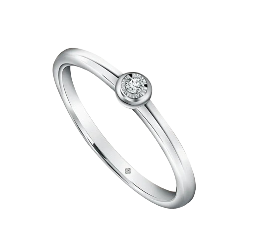 Cincin Tunangan Emas Putih Solitaire dengan Detail Modern untuk Engagement Day