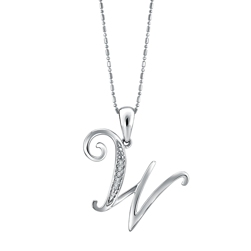 Liontin Initial Kursif &ldquo;W&rdquo; White Gold