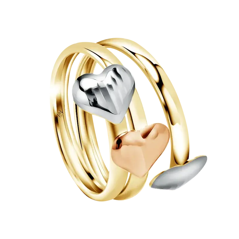 Cincin Circlet Berhiaskan 3 Hati dengan Model Stacking